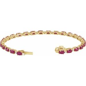 14K Yellow Gold Oval 5 X 3Mm G-H Si1-Si2 Lab-Grown Ruby And 5/8 Ctw Lab-Grown Diamond Line Bracelet, Length: 7 In