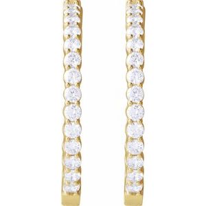 14K Yellow Gold Pair Round Shape 3Mm Si1-Si2, Gh 5 Ctw Lab-Grown Diamond Inside-Outside Hoop Earrings, Length: 37.8 Mm, Thickness: 3.2 Mm