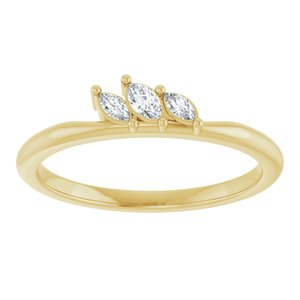 14K Yellow Gold Natural Diamond Marquise 3.5 X 2 Mm Natural Diamond Polished 1/8 Ctw Natural Diamond Three-Stone Stackable Ring Size 7