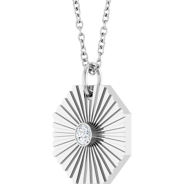 14K White Gold Round 2.5Mm I1, G-H 16-18 In Polished .06 Ct Natural Diamond Medallion Necklace