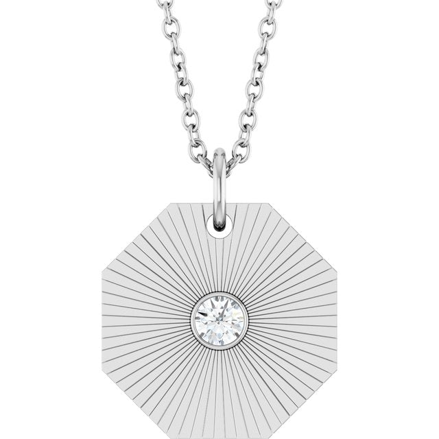 14K White Gold Round 2.5Mm I1, G-H 16-18 In Polished .06 Ct Natural Diamond Medallion Necklace