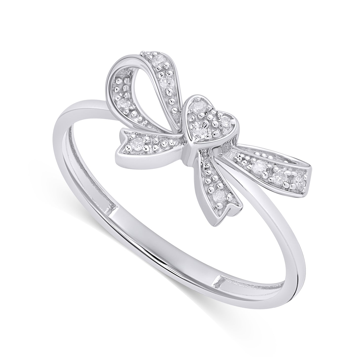 925 Sterling Silver 0.05 Cttw Diamond "Heart With Bow" Ladies Ring