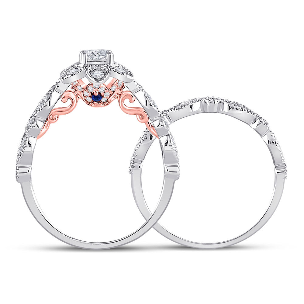 14K Two-tone Gold Round Diamond Flower Bridal Wedding Ring Band Set 3/4 Cttw, Womens Size: 5-10