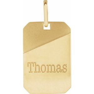 14K Yellow Gold 28 X 16 Mm Polished Engravable Dog Tag Pendant