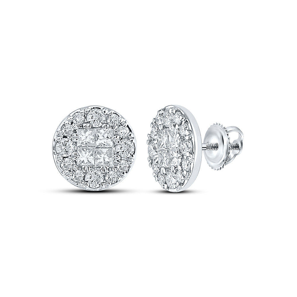14K White Or Yellow Gold Womens Princess Round Diamond Cluster Earrings