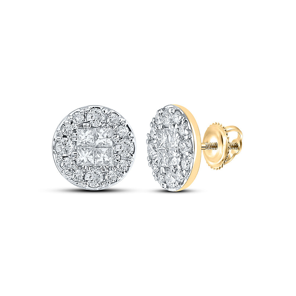 14K White Or Yellow Gold Womens Princess Round Diamond Cluster Earrings