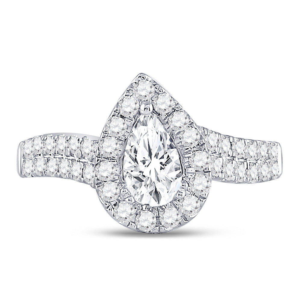14K White Gold Pear Diamond Halo Bridal Wedding Engagement Ring 1 Cttw, Womens Size: 5-10