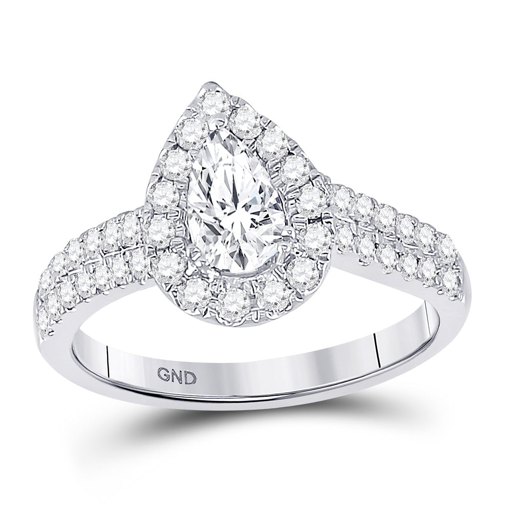 14K White Gold Pear Diamond Halo Bridal Wedding Engagement Ring 1 Cttw, Womens Size: 5-10