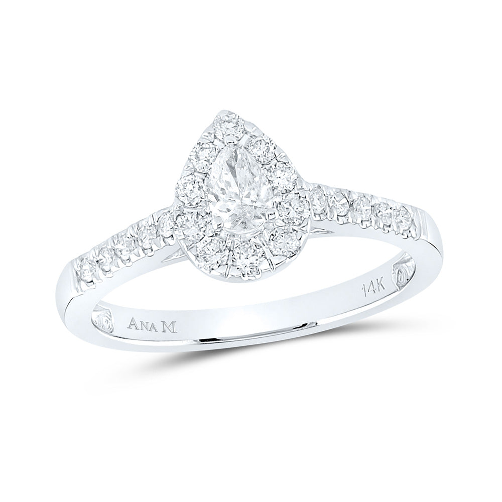 14K White Gold Pear Diamond Solitaire Bridal Wedding Engagement Ring 1/2 Cttw, Womens Size: 5-10