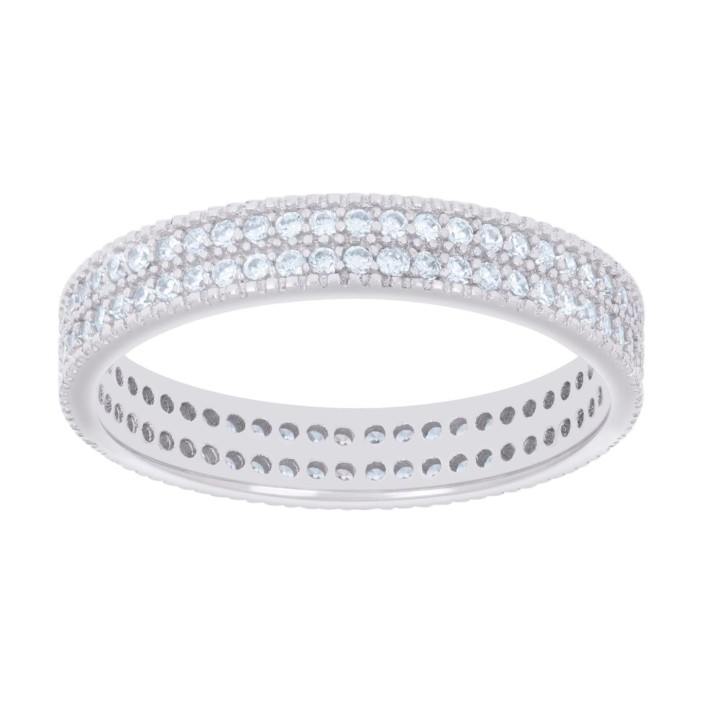 Sterling Silver Womens Cubic-Zirconia Double Row Cubic Zirconia Bridal Anniversary Engagement Wedding Band Ring