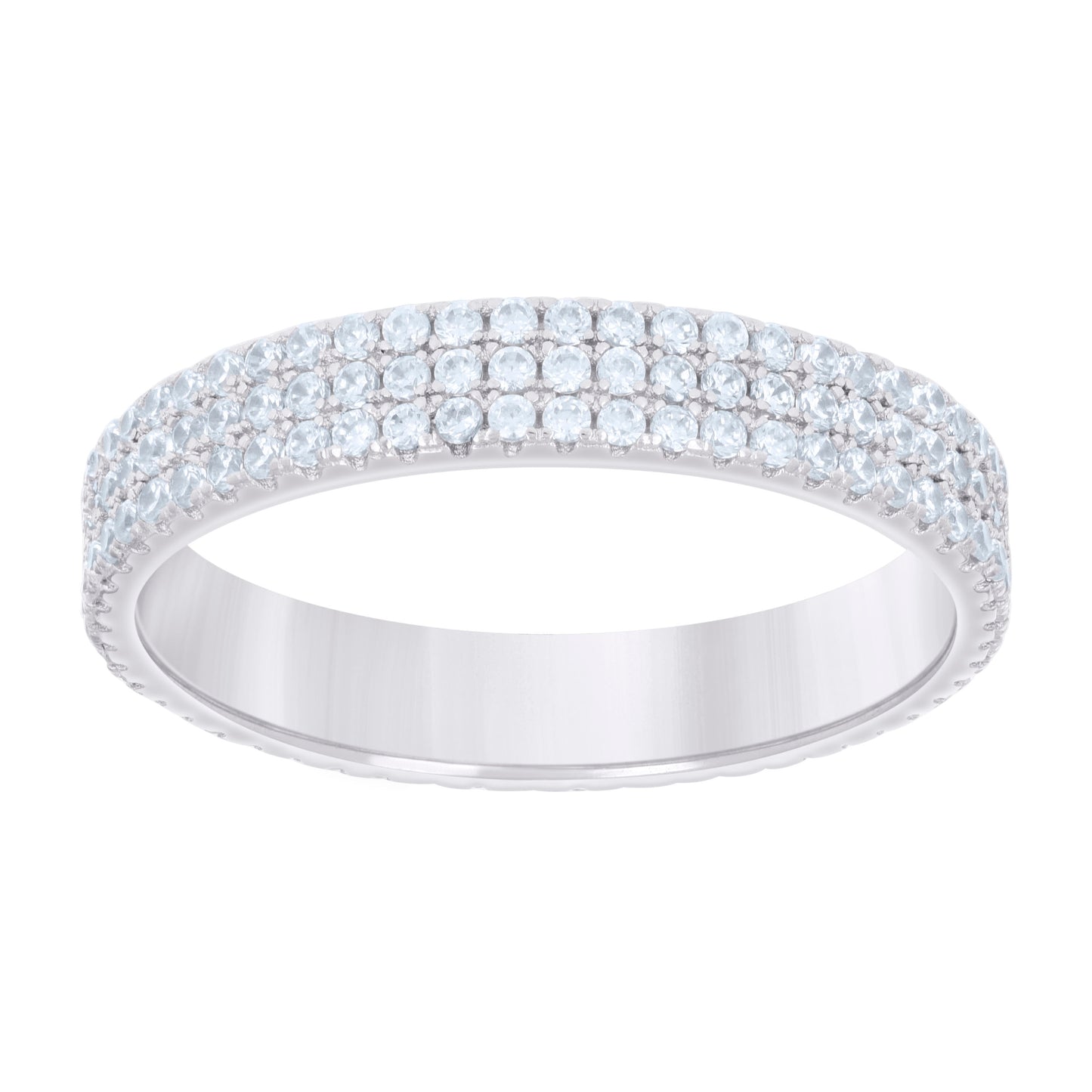 Sterling Silver Womens Cubic-Zirconia Triple Row Cubic Zirconia Bridal Anniversary Engagement Wedding Band Ring