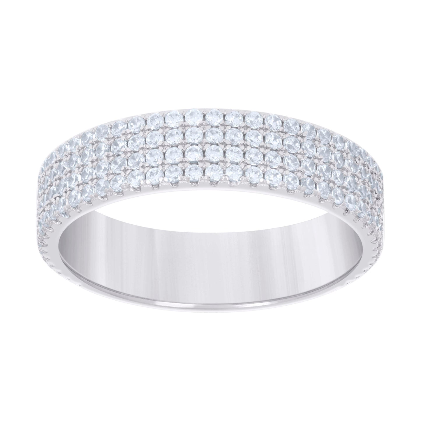 Sterling Silver Womens Cubic-Zirconia Four Row Cubic Zirconia Bridal Anniversary Engagement Wedding Band Ring