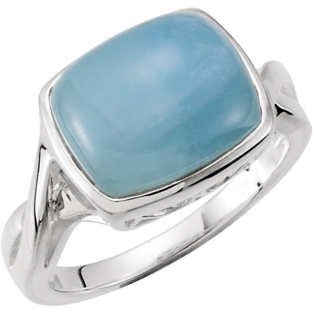 Sterling Silver Elongated Cushion 12 X 10 Mm Polished Natural Aquamarine Ring, Size 8
