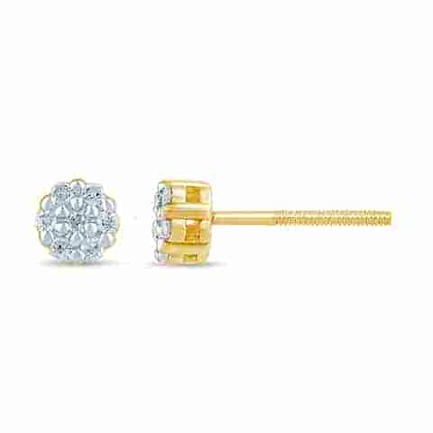 10K Yellow Gold 0.06 Cttw Diamond Flower Earring