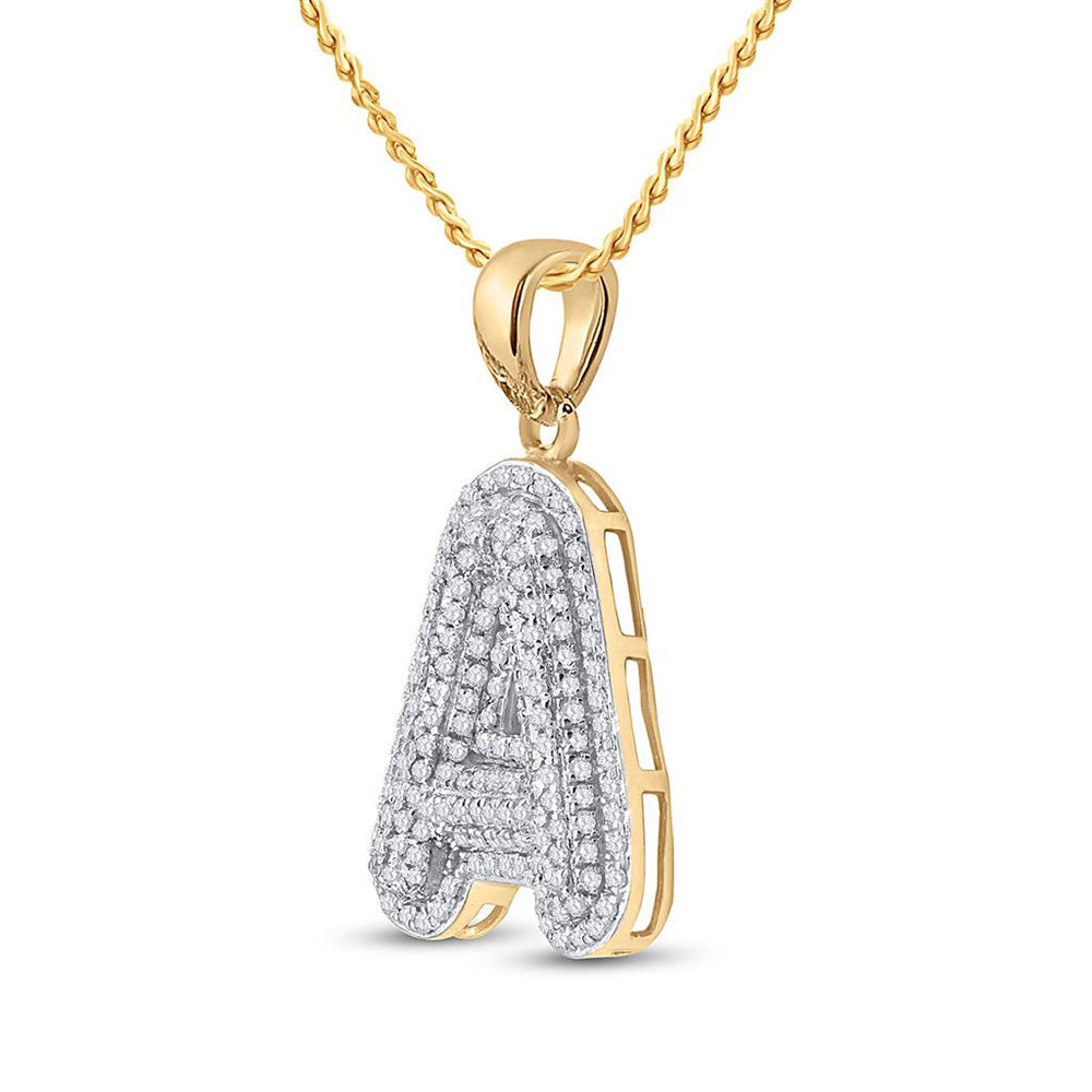 10K Yellow Gold Mens Round Diamond Initial Letter Charm Pendant