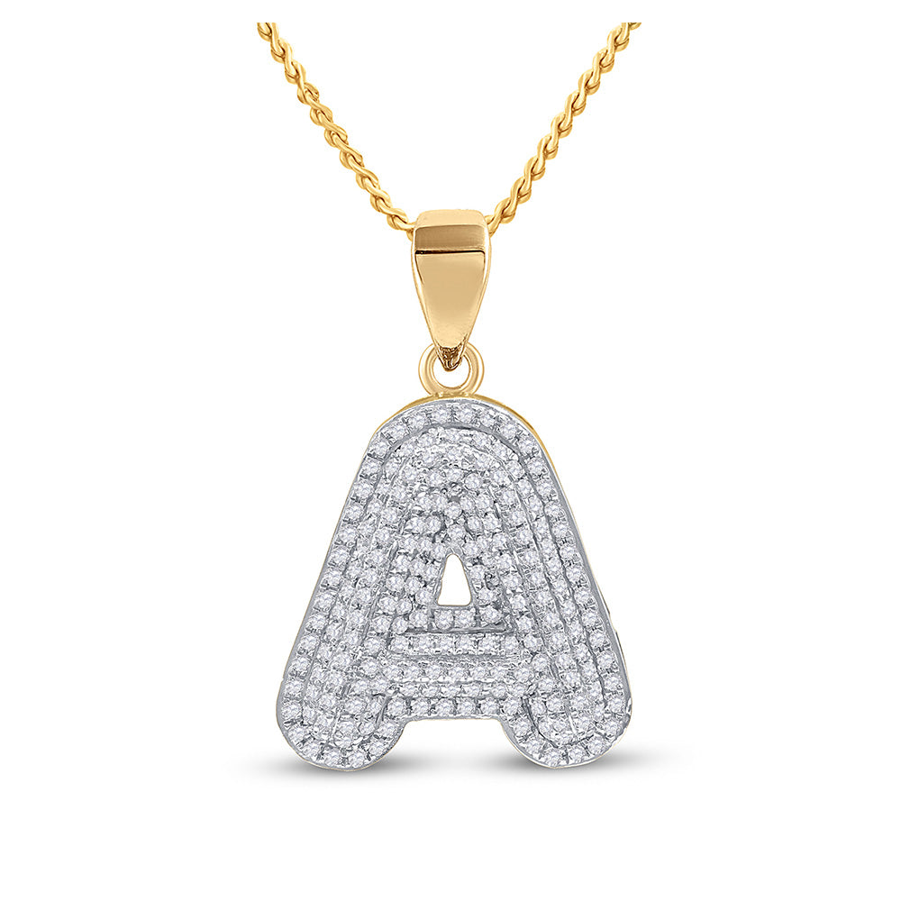 10K Yellow Gold Mens Round Diamond Initial Letter Charm Pendant