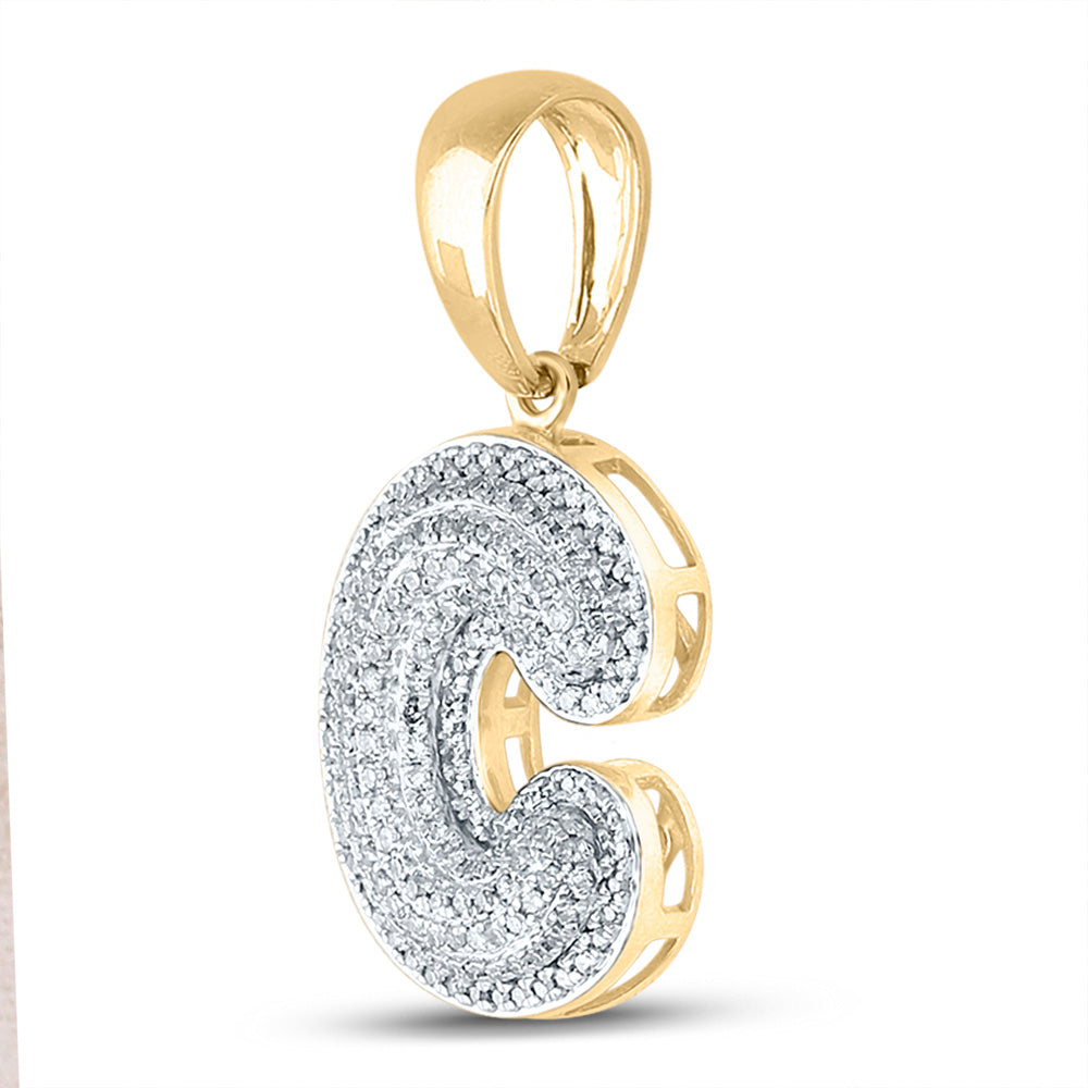 10K Yellow Gold Mens Round Diamond Initial Letter Charm Pendant