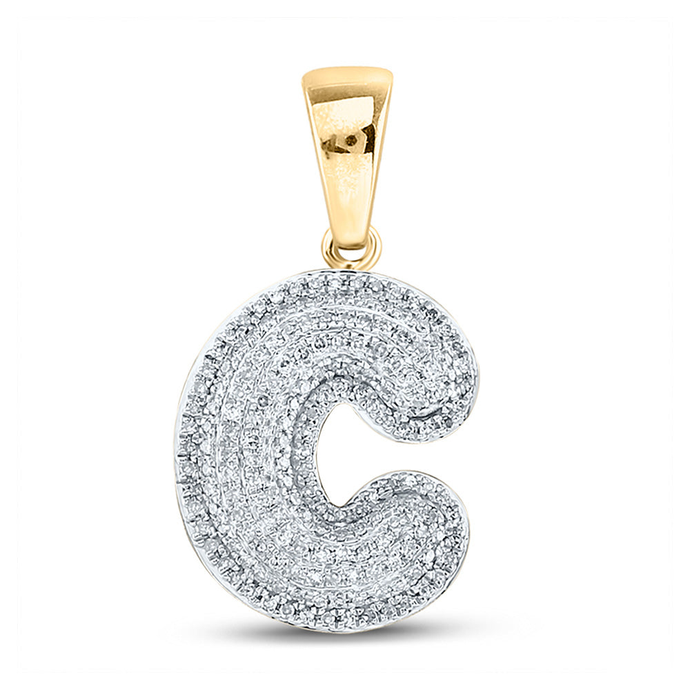 10K Yellow Gold Mens Round Diamond Initial Letter Charm Pendant