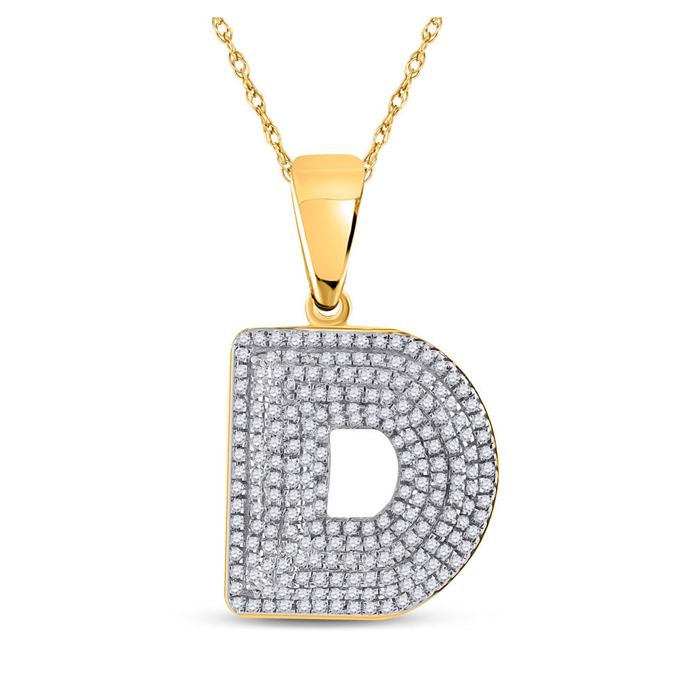 10K Yellow Gold Mens Round Diamond Initial Letter Charm Pendant
