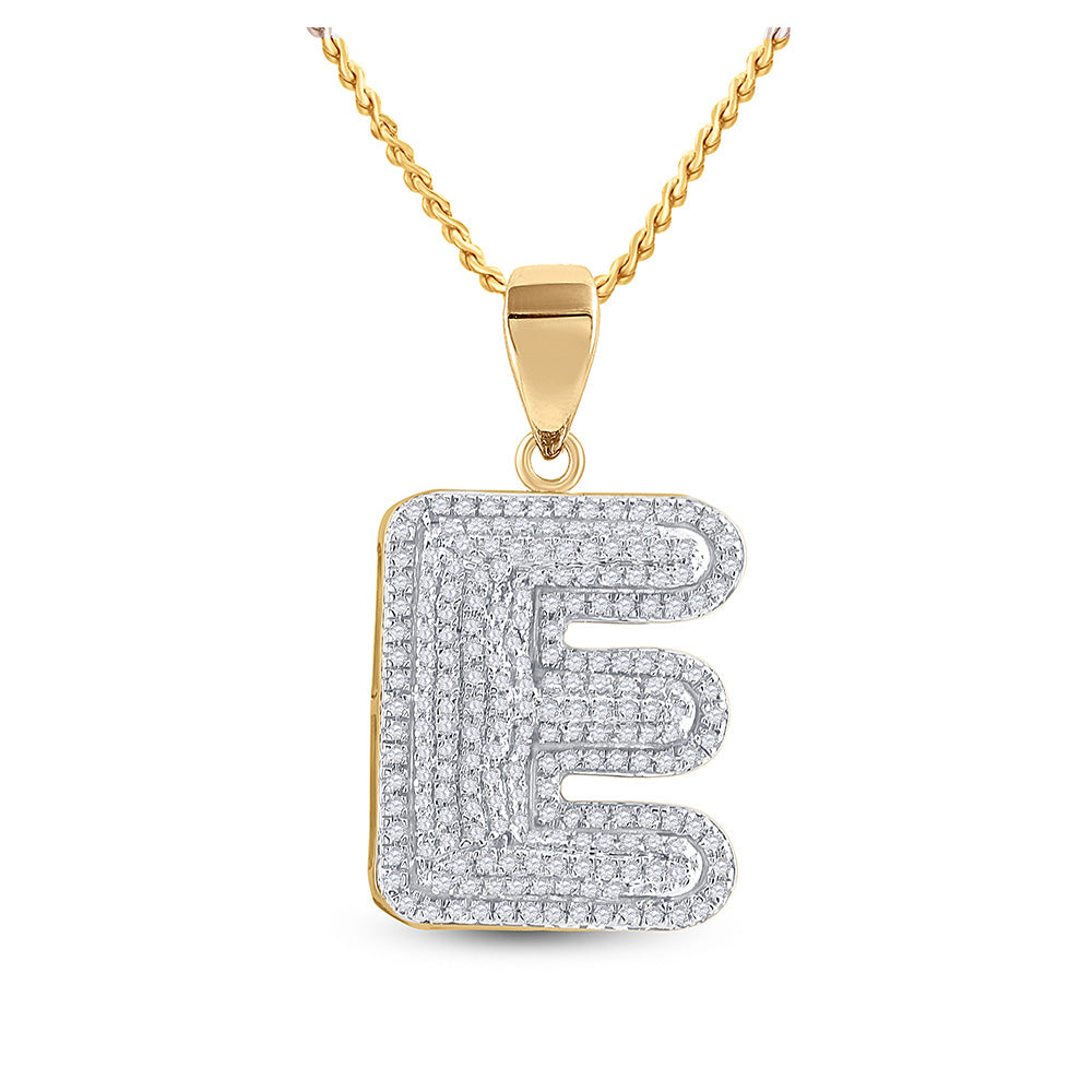 10K Yellow Gold Mens Round Diamond Initial Letter Charm Pendant