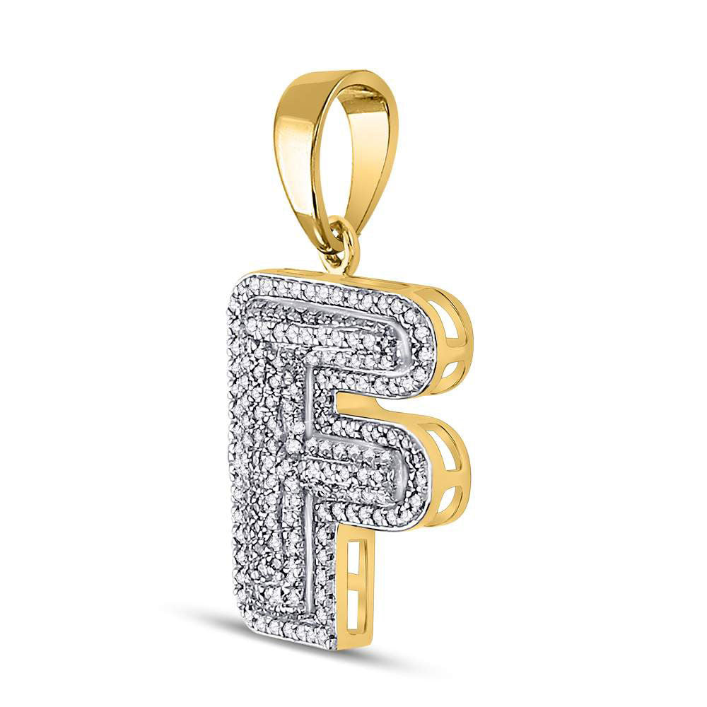 10K Yellow Gold Mens Round Diamond Initial Letter Charm Pendant