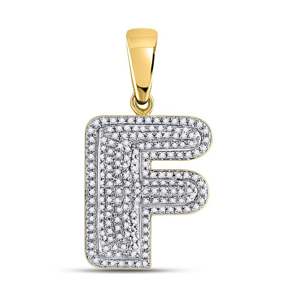 10K Yellow Gold Mens Round Diamond Initial Letter Charm Pendant