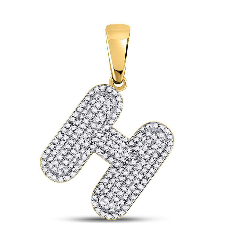 10K Yellow Gold Mens Round Diamond Initial Letter Charm Pendant