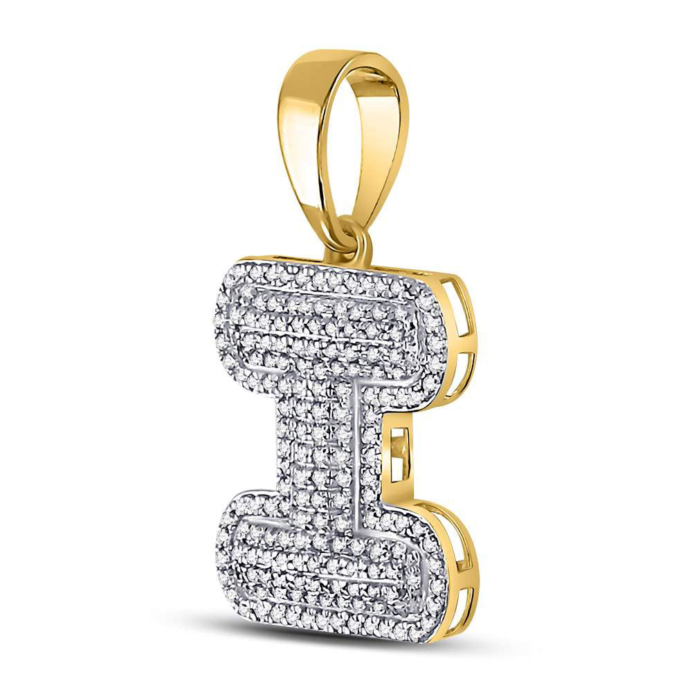 10K Yellow Gold Mens Round Diamond Initial Letter Charm Pendant