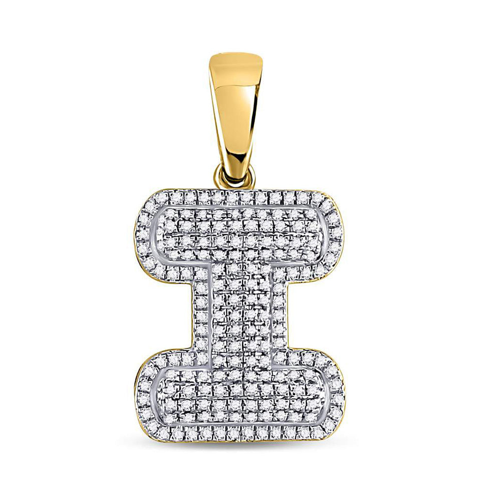10K Yellow Gold Mens Round Diamond Initial Letter Charm Pendant