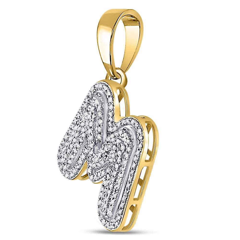 10K Yellow Gold Mens Round Diamond Initial Letter Charm Pendant