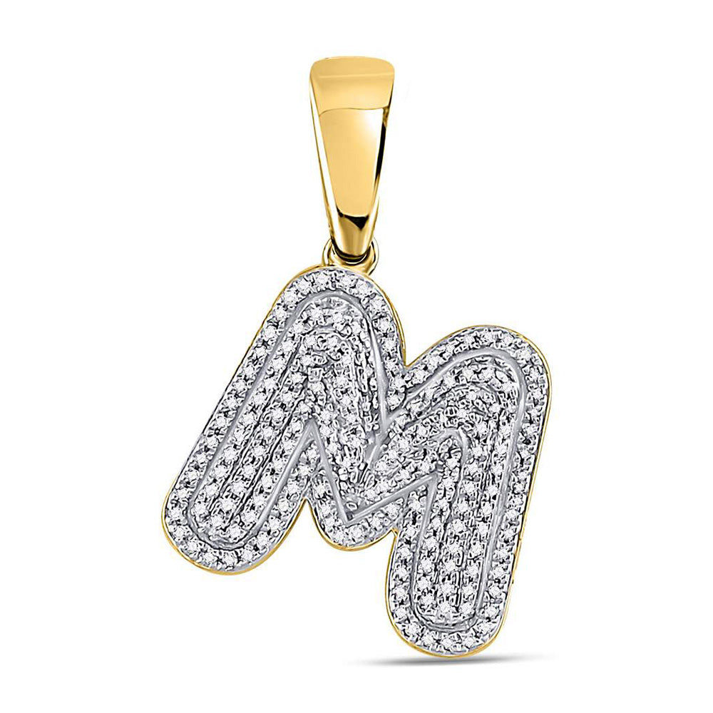 10K Yellow Gold Mens Round Diamond Initial Letter Charm Pendant