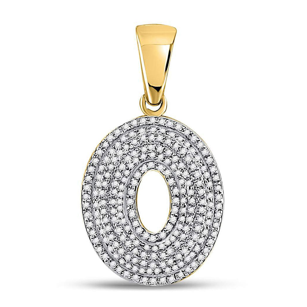 10K Yellow Gold Mens Round Diamond Initial Letter Charm Pendant