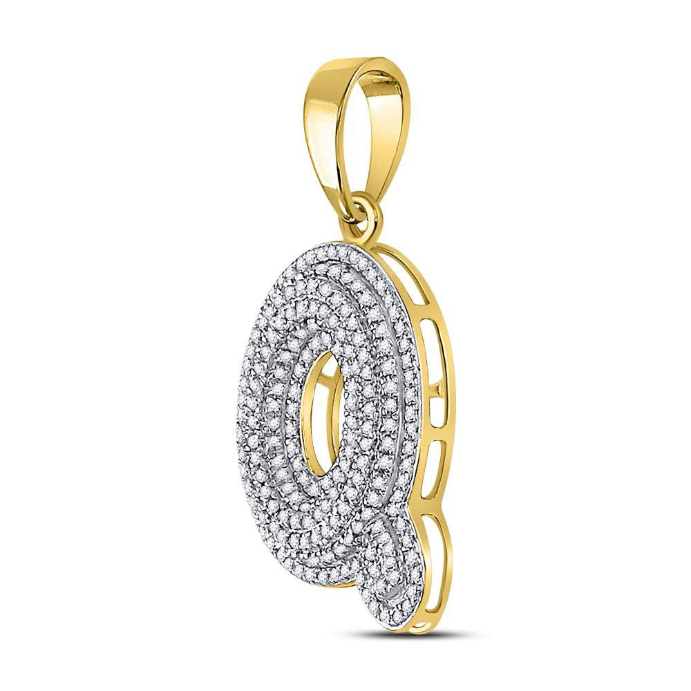 10K Yellow Gold Mens Round Diamond Initial Letter Charm Pendant