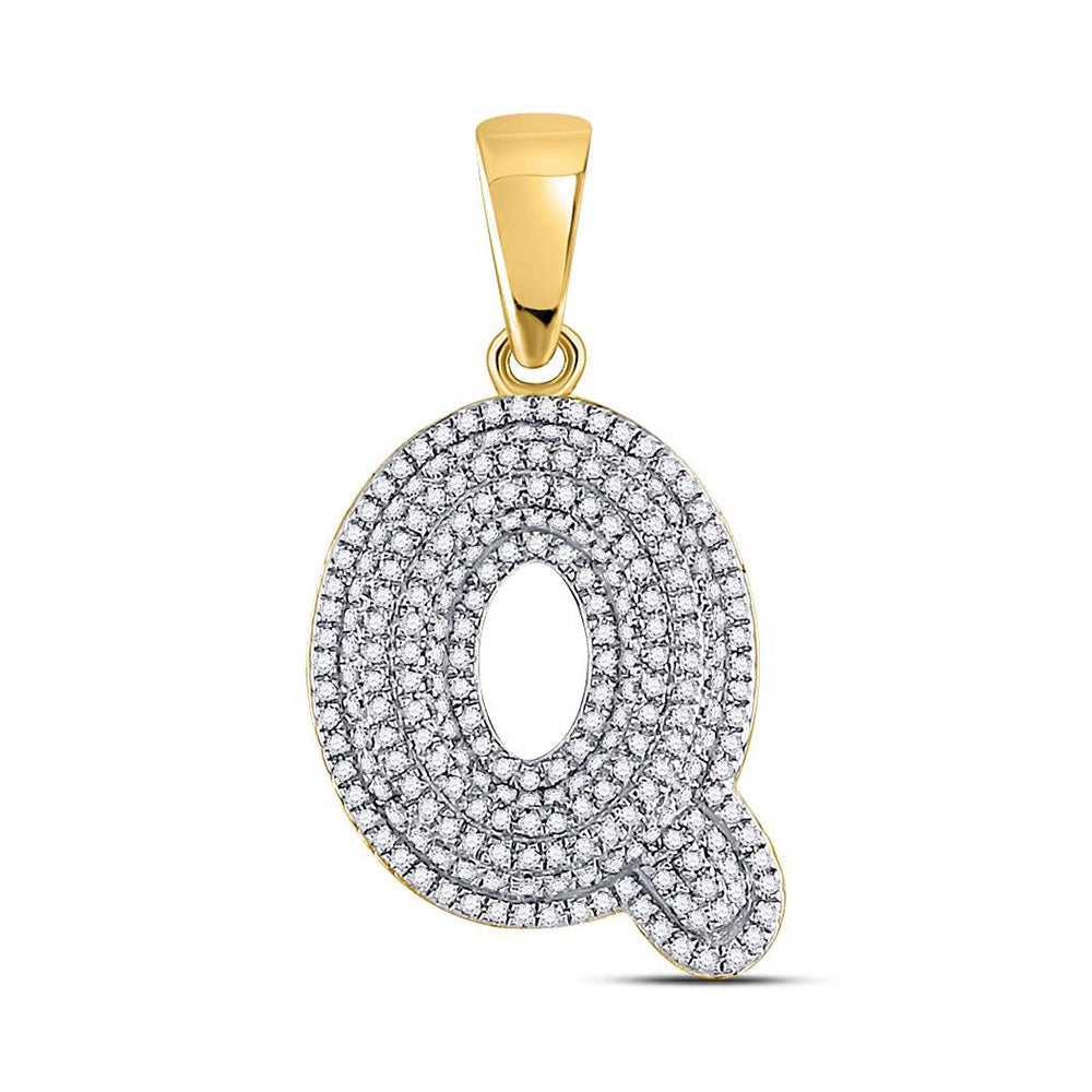 10K Yellow Gold Mens Round Diamond Initial Letter Charm Pendant