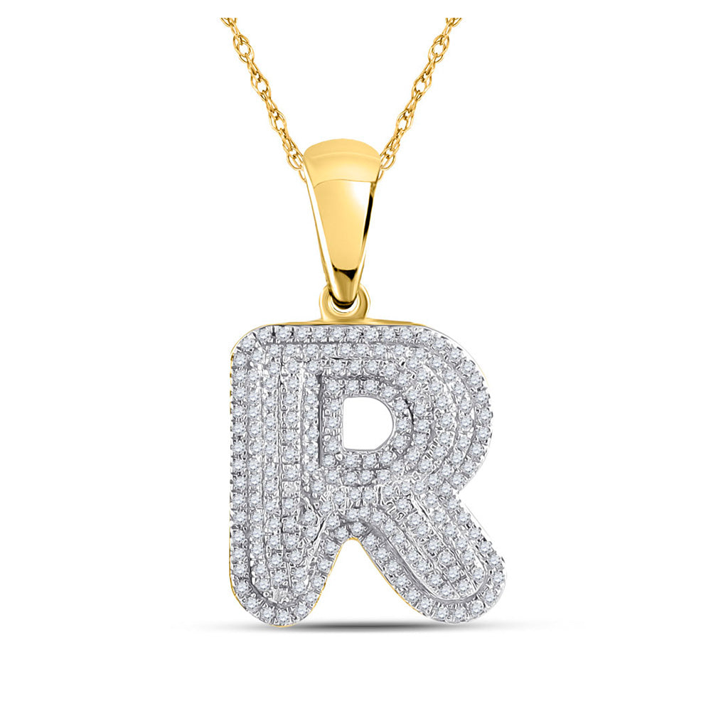 10K Yellow Gold Mens Round Diamond Initial Letter Charm Pendant