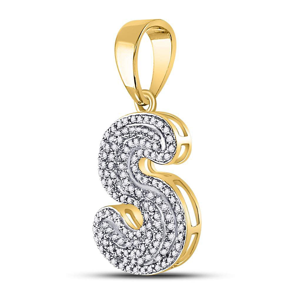 10K Yellow Gold Mens Round Diamond Initial Letter Charm Pendant
