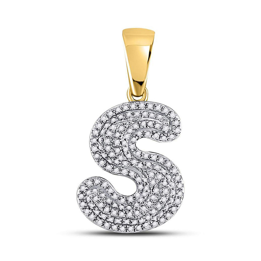 10K Yellow Gold Mens Round Diamond Initial Letter Charm Pendant