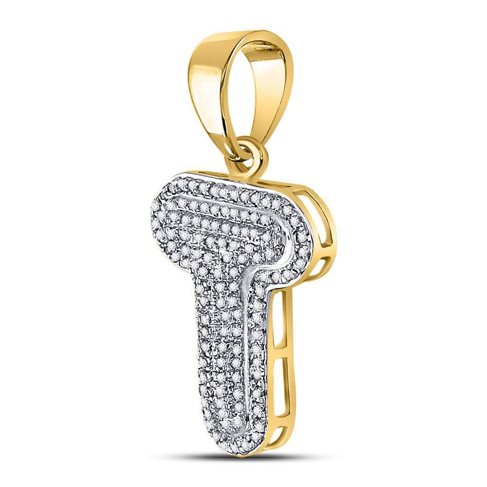 10K Yellow Gold Mens Round Diamond Initial Letter Charm Pendant