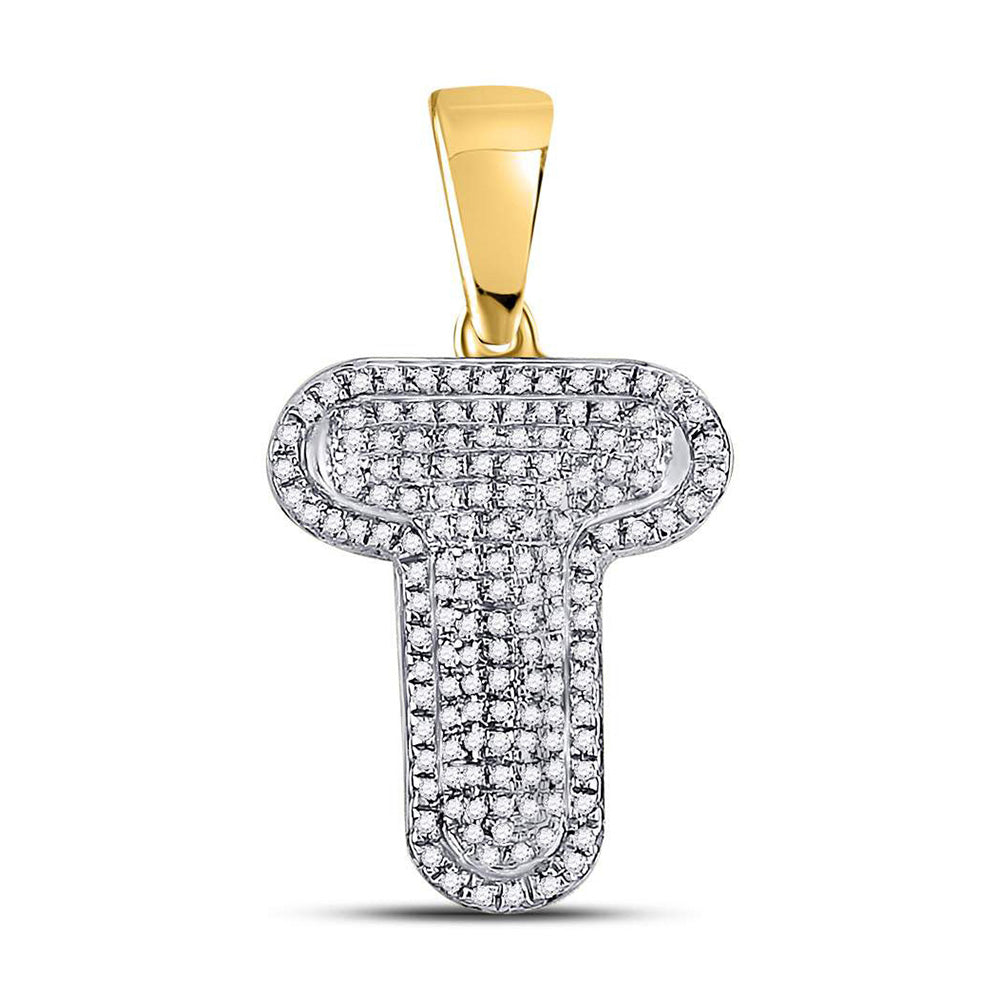 10K Yellow Gold Mens Round Diamond Initial Letter Charm Pendant