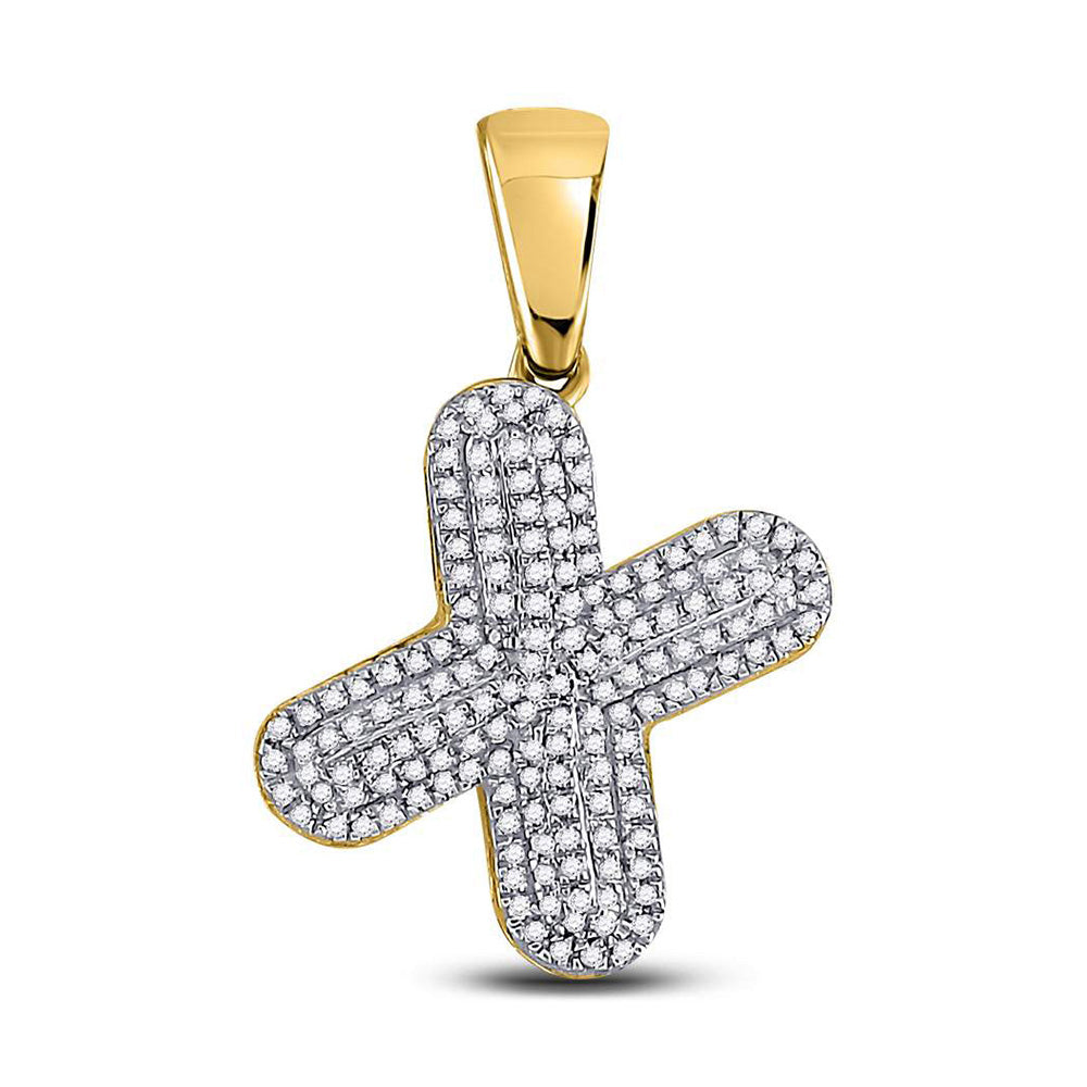 10K Yellow Gold Mens Round Diamond Initial Letter Charm Pendant