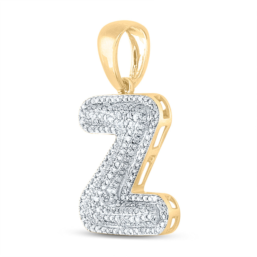 10K Yellow Gold Mens Round Diamond Initial Letter Charm Pendant