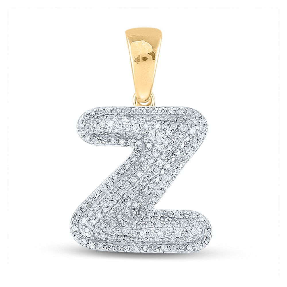 10K Yellow Gold Mens Round Diamond Initial Letter Charm Pendant