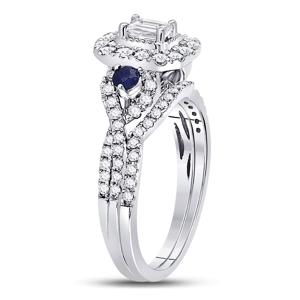 14K White Gold Emerald Diamond Bridal Wedding Ring Band Set 3/4 Cttw, Womens Size: 5-10