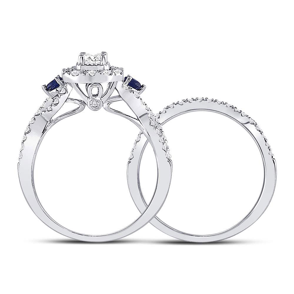 14K White Gold Emerald Diamond Bridal Wedding Ring Band Set 3/4 Cttw, Womens Size: 5-10