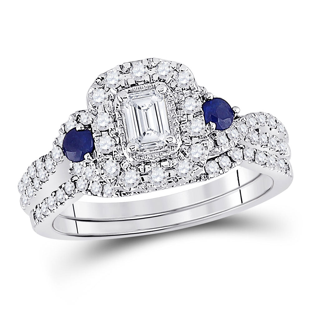 14K White Gold Emerald Diamond Bridal Wedding Ring Band Set 3/4 Cttw, Womens Size: 5-10