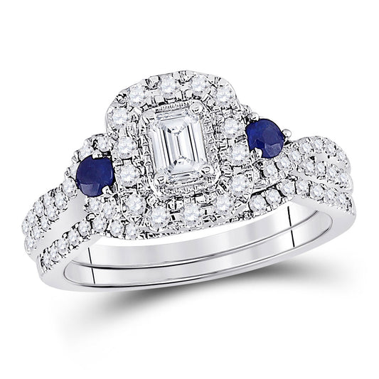 14K White Gold Emerald Diamond Bridal Wedding Ring Band Set 3/4 Cttw, Womens Size: 5-10