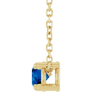14K Yellow Gold Round 4 Mm Lab-Grown Blue Sapphire Solitaire Slide Necklace, Length: 18 In