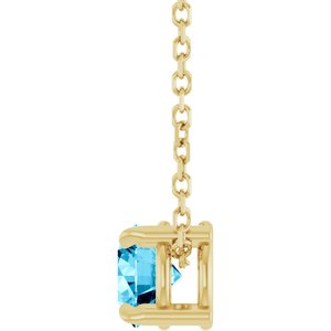 14K Yellow Gold Round 5 Mm Natural Aquamarine Solitaire Slide Necklace, Length: 18 In
