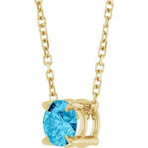 14K Yellow Gold Round 5 Mm Natural Aquamarine Solitaire Slide Necklace, Length: 18 In
