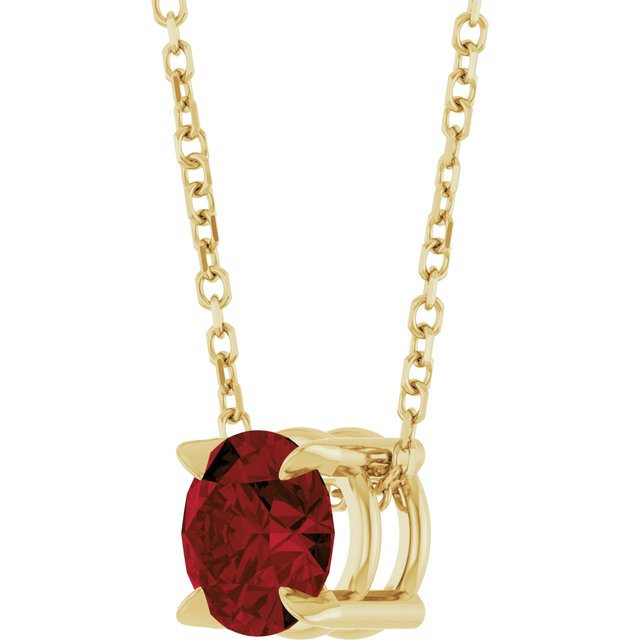 14K Yellow Gold Round 6 Mm 16-18 In Polished Natural Mozambique Garnet Solitaire Slide Necklace